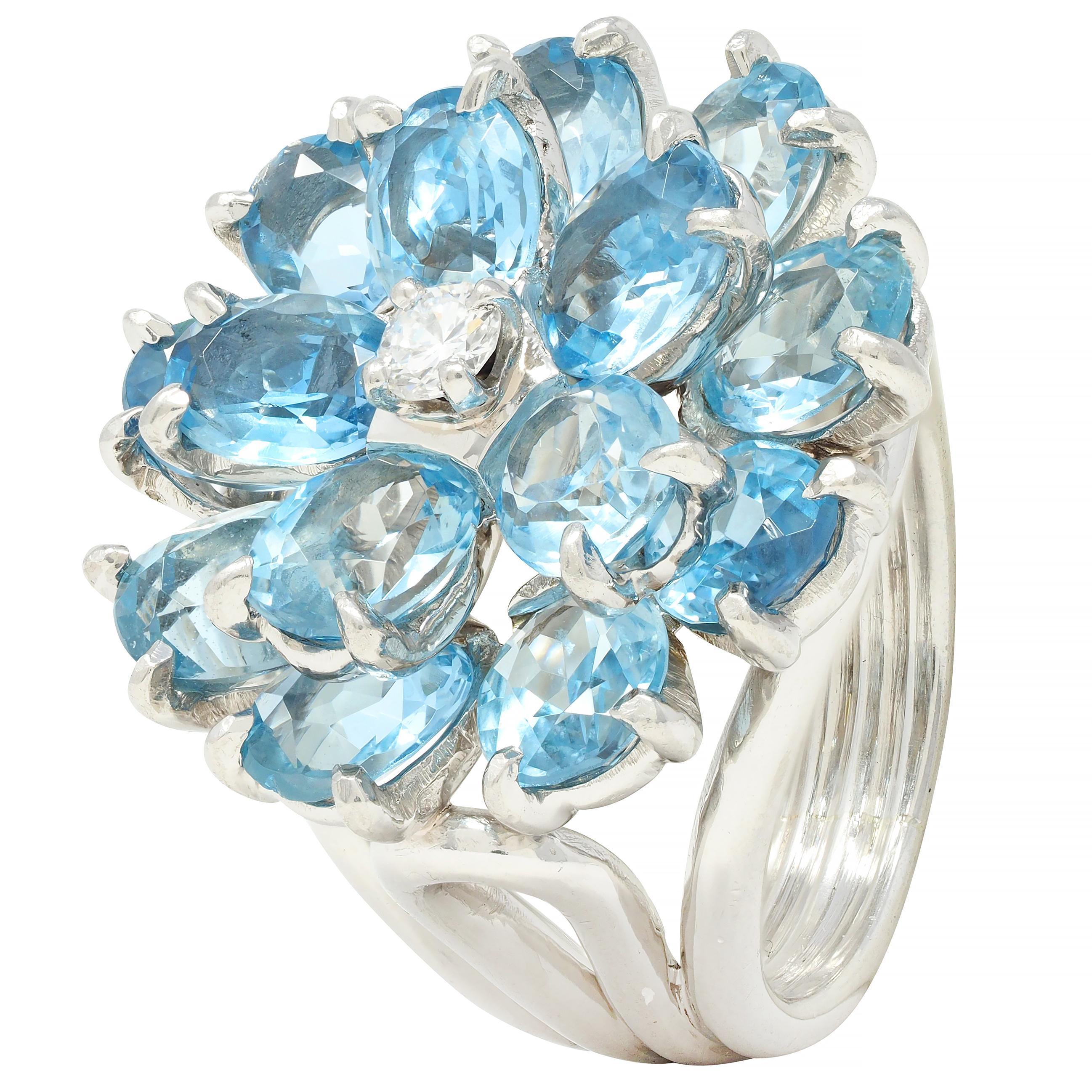Tiffany & Co. 1960s 5.71 CTW Aquamarine Diamond Platinum Flower Vintage Ring 4