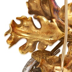 Tiffany & Co. 1960s Coral Diamond Acorn Floral Brooch Yellow Gold Platinum