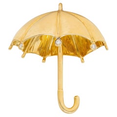 Tiffany & Co. 1960's Diamond 18 Karat Yellow Gold Vintage Umbrella Brooch