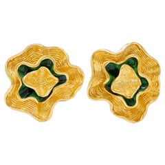 Tiffany & Co. 1960's Enamel 18 Karat Yellow Gold Vintage Ear-Clip Earrings