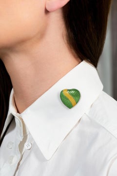 Tiffany & Co. 1960's Enamel 18 Karat Yellow Gold Vintage Striped Heart Brooch