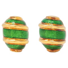 Tiffany & Co. 1960's Green Enamel 18 Karat Gold Vintage Stud Earrings