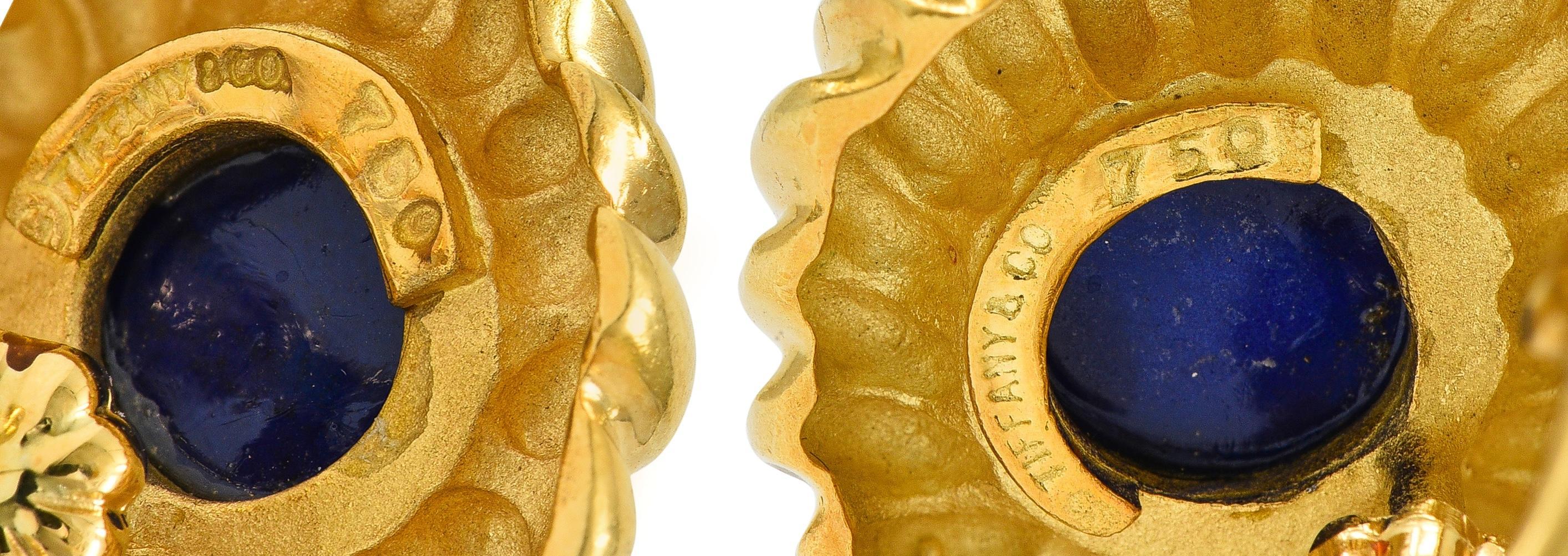 Women's Tiffany & Co. 1960's Lapis Lazuli 18K Gold Vintage Floral Ear-Clip Earrings For Sale