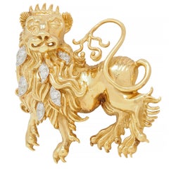 Tiffany & Co. 1960's Large Diamond 18 Karat Gold Platinum Heraldic Lion Brooch
