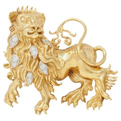 Tiffany & Co. 1960's Large Diamond 18 Karat Gold Platinum Heraldic Lion Brooch
