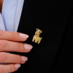 Tiffany & Co. 1960s Mid Century Ruby Yellow Gold Dog Brooch