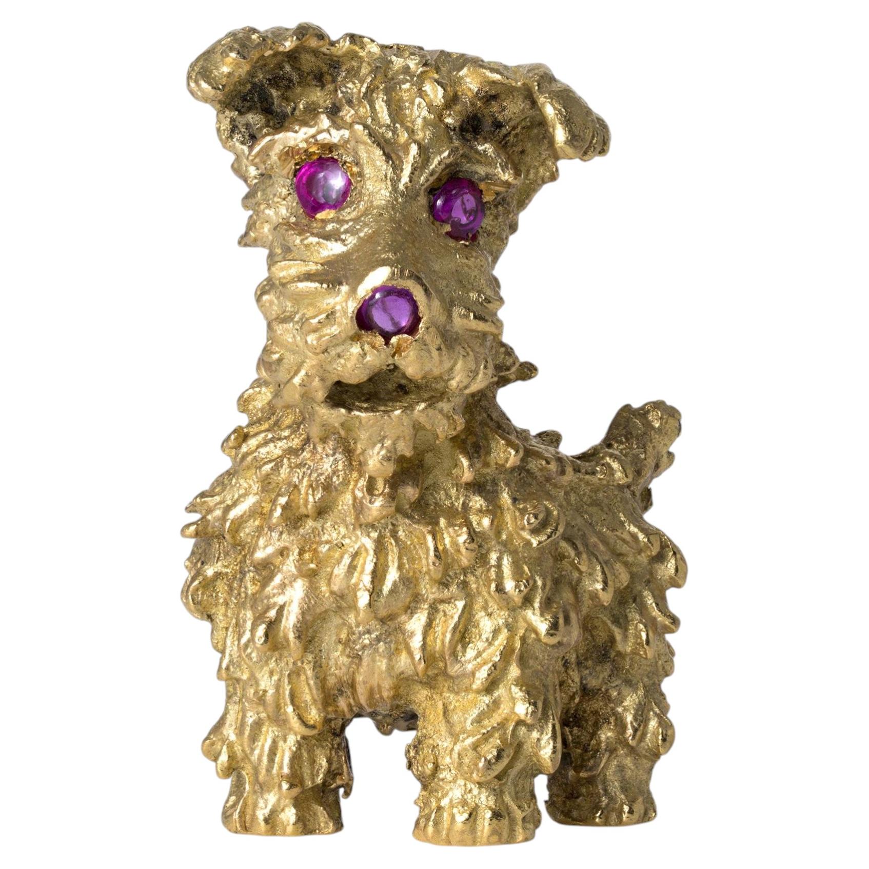 Tiffany & Co. 1960s Mid Century Ruby Yellow Gold Dog Brooch For Sale