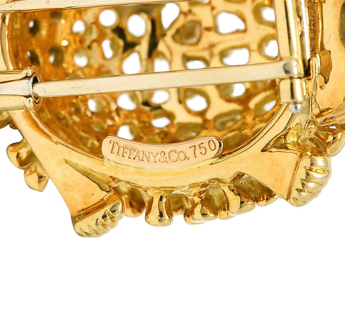 Taille ronde Tiffany & Co. Broche hérisson vintage en or jaune 18 carats et rubis, années 1960