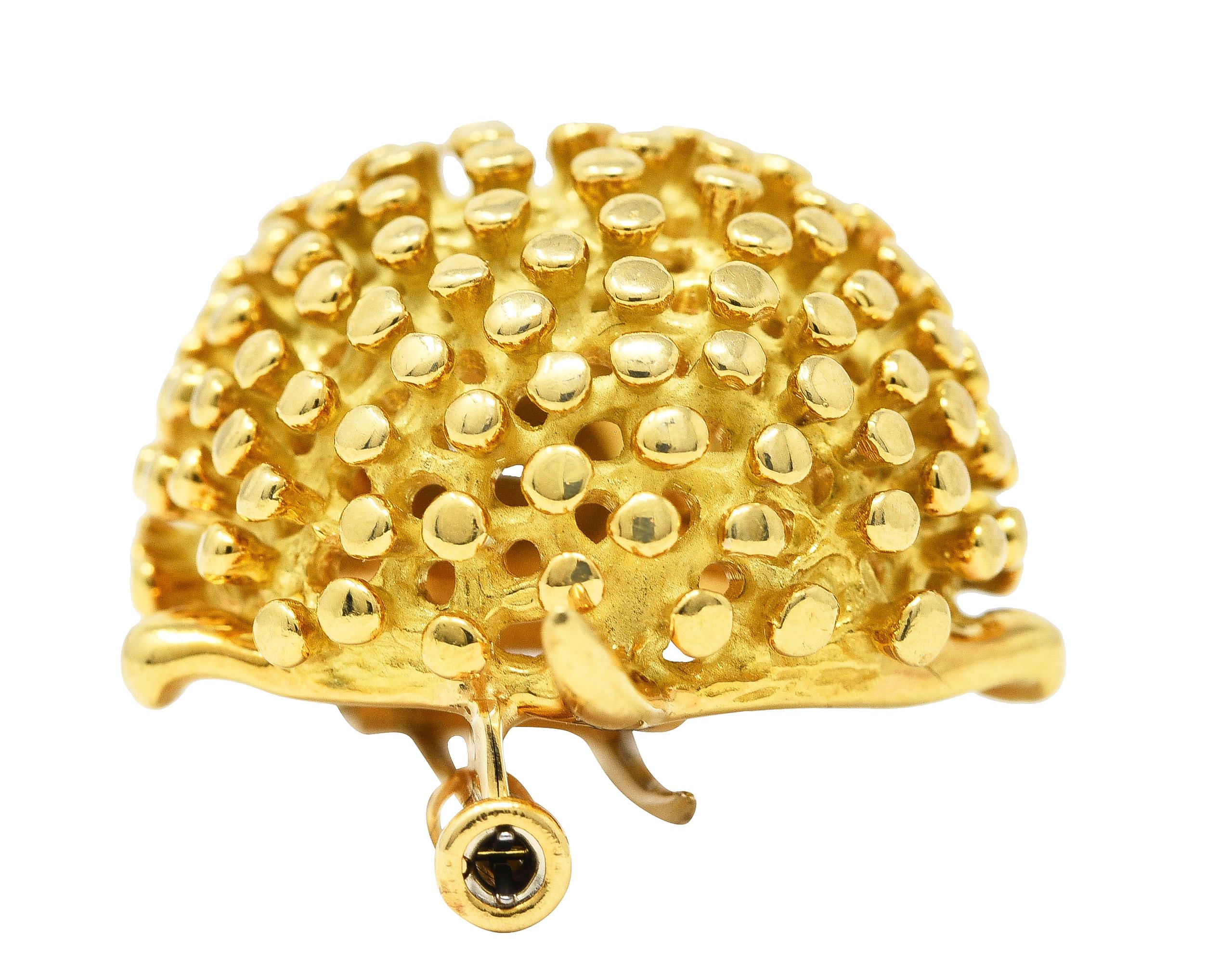 Round Cut Tiffany & Co. 1960's Ruby 18 Karat Yellow Gold Hedgehog Vintage Brooch