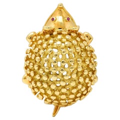 Tiffany & Co. 1960's Ruby 18 Karat Yellow Gold Hedgehog Vintage Brooch