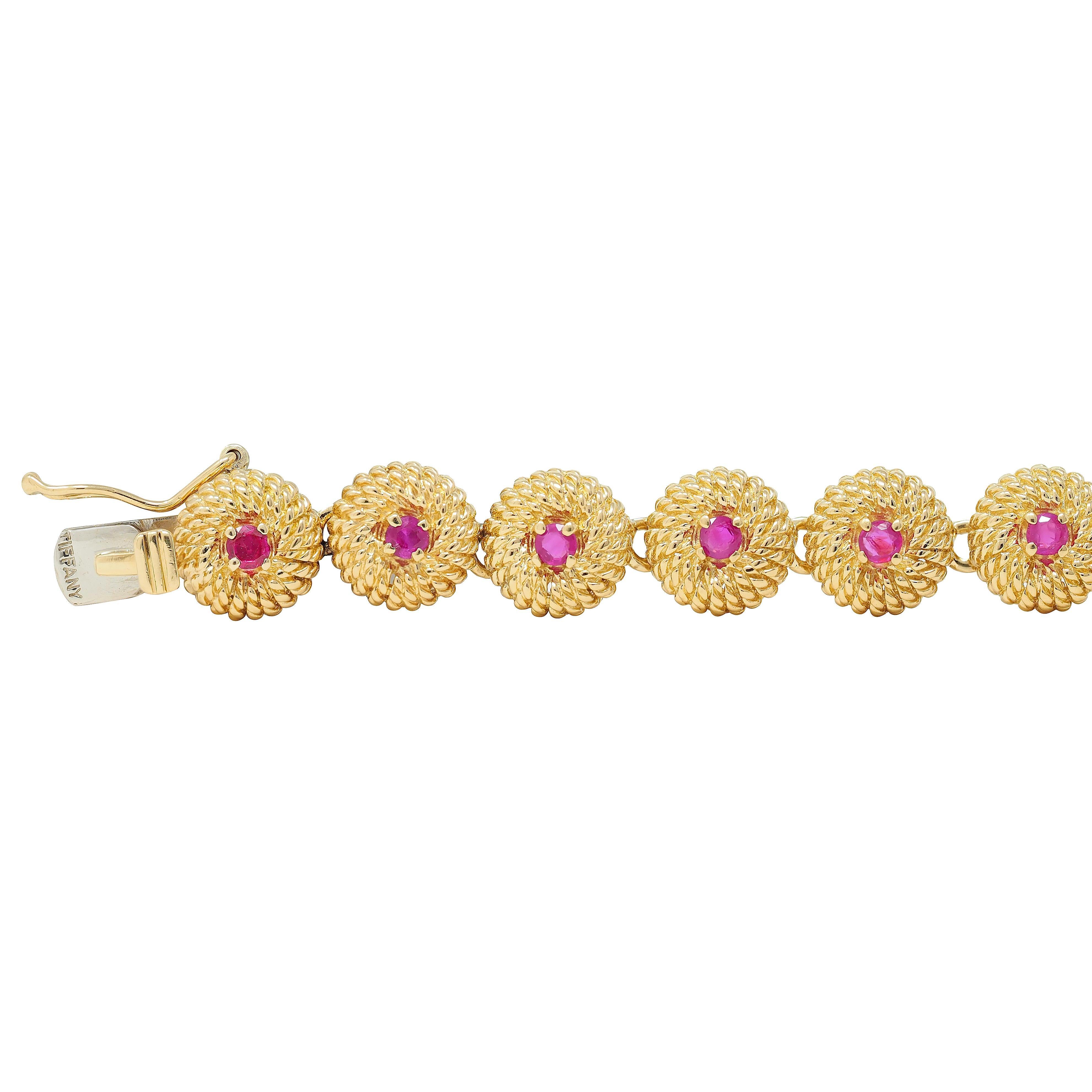 Tiffany & Co. 1960s Ruby 18 Karat Yellow Gold Vintage Twisted Rope Link Bracelet In Excellent Condition In Philadelphia, PA