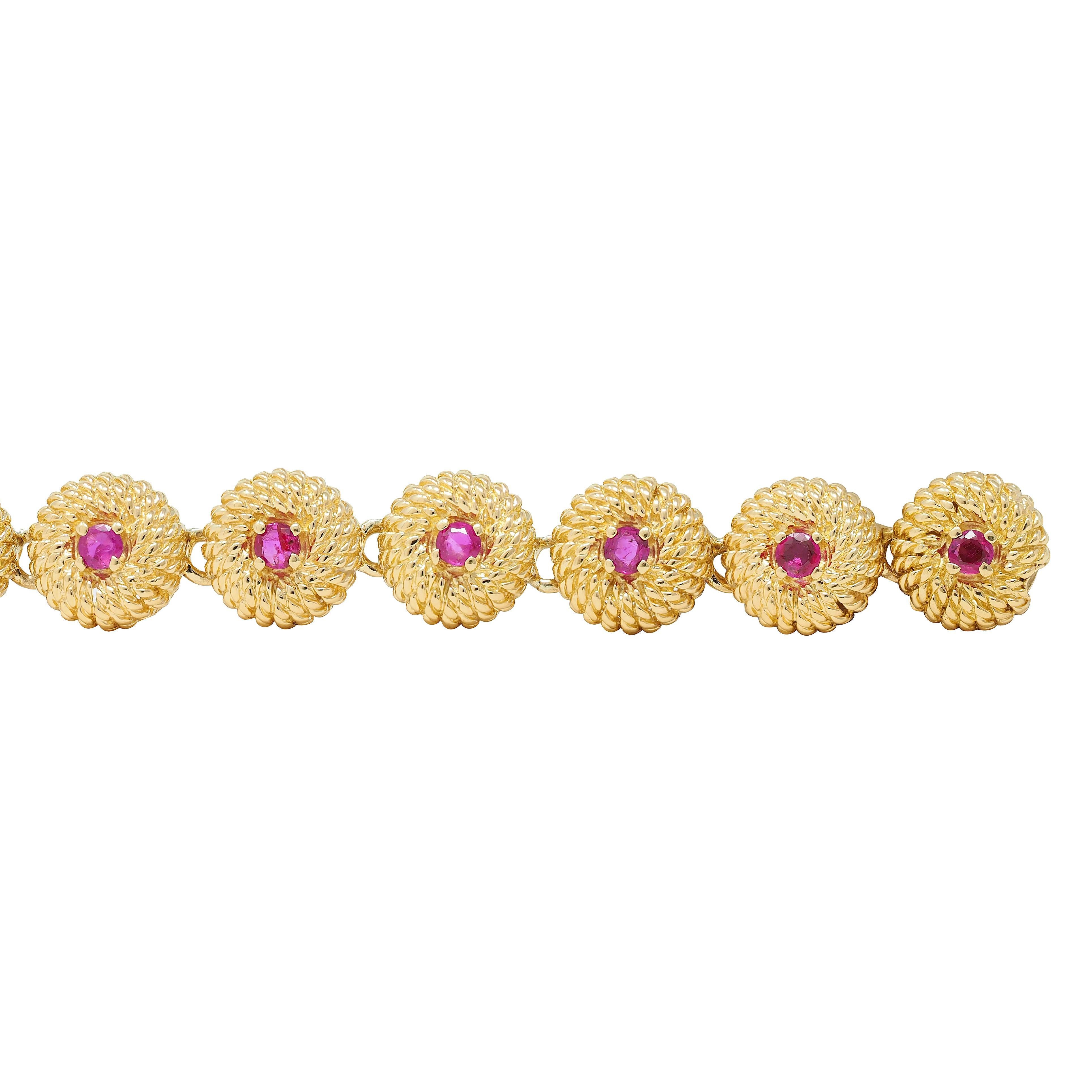 Tiffany & Co. 1960s Ruby 18 Karat Yellow Gold Vintage Twisted Rope Link Bracelet 1