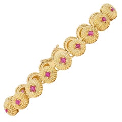 Tiffany & Co. 1960s Ruby 18 Karat Yellow Gold Vintage Twisted Rope Link Bracelet