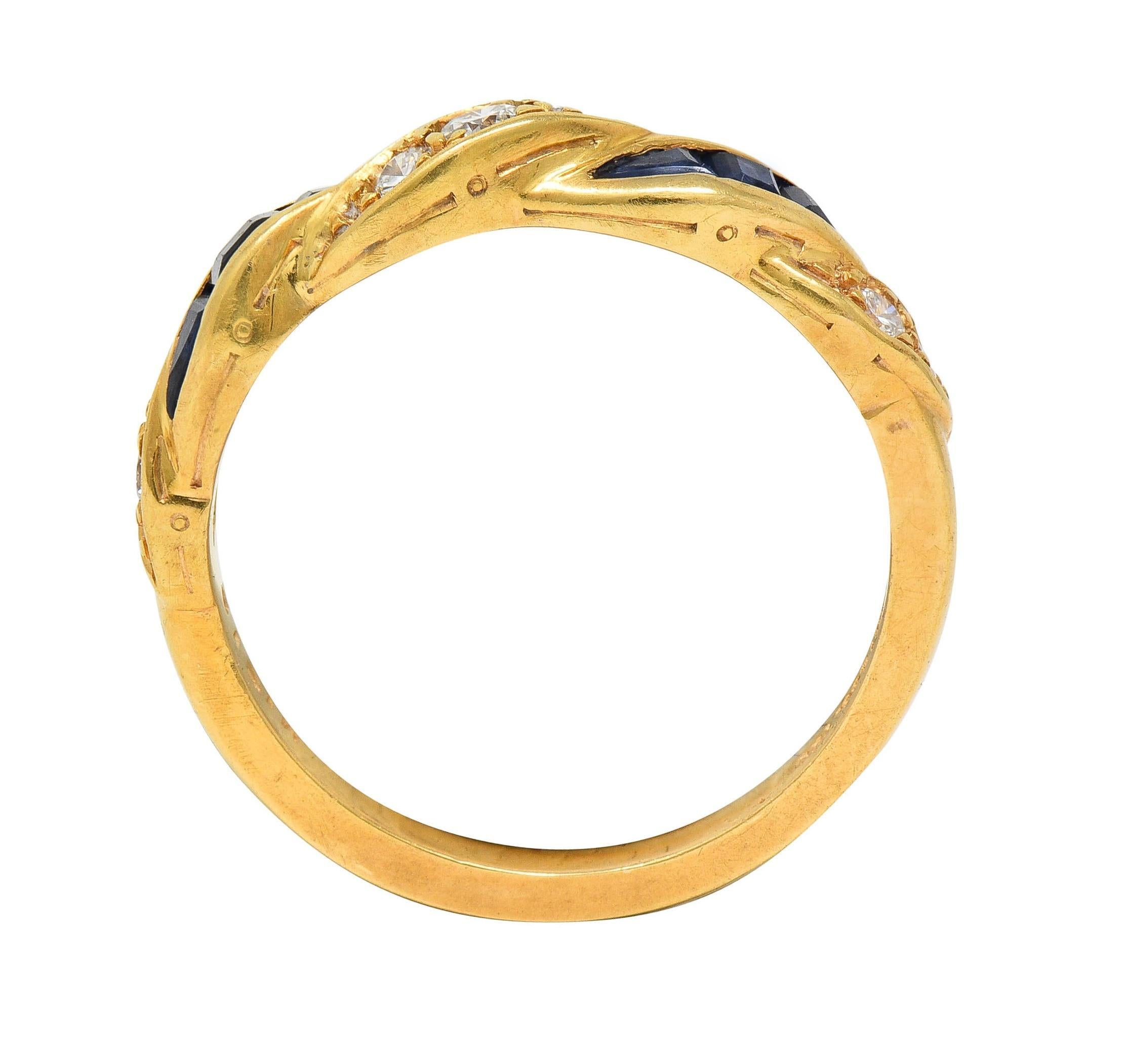 Tiffany & Co. 1960's Sapphire Diamond 18K Yellow Gold Vintage Twist Band Ring 5