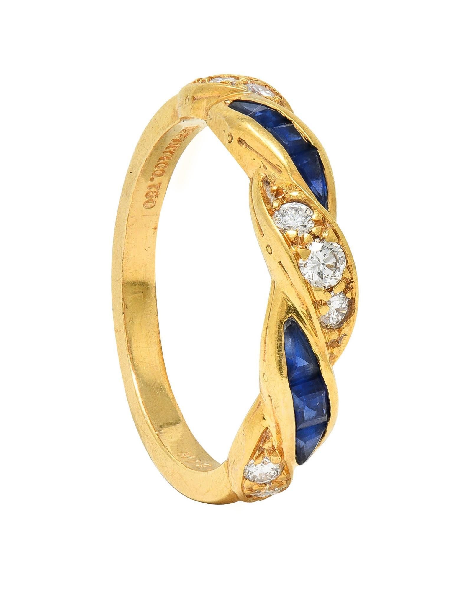 Tiffany & Co. 1960's Sapphire Diamond 18K Yellow Gold Vintage Twist Band Ring 6