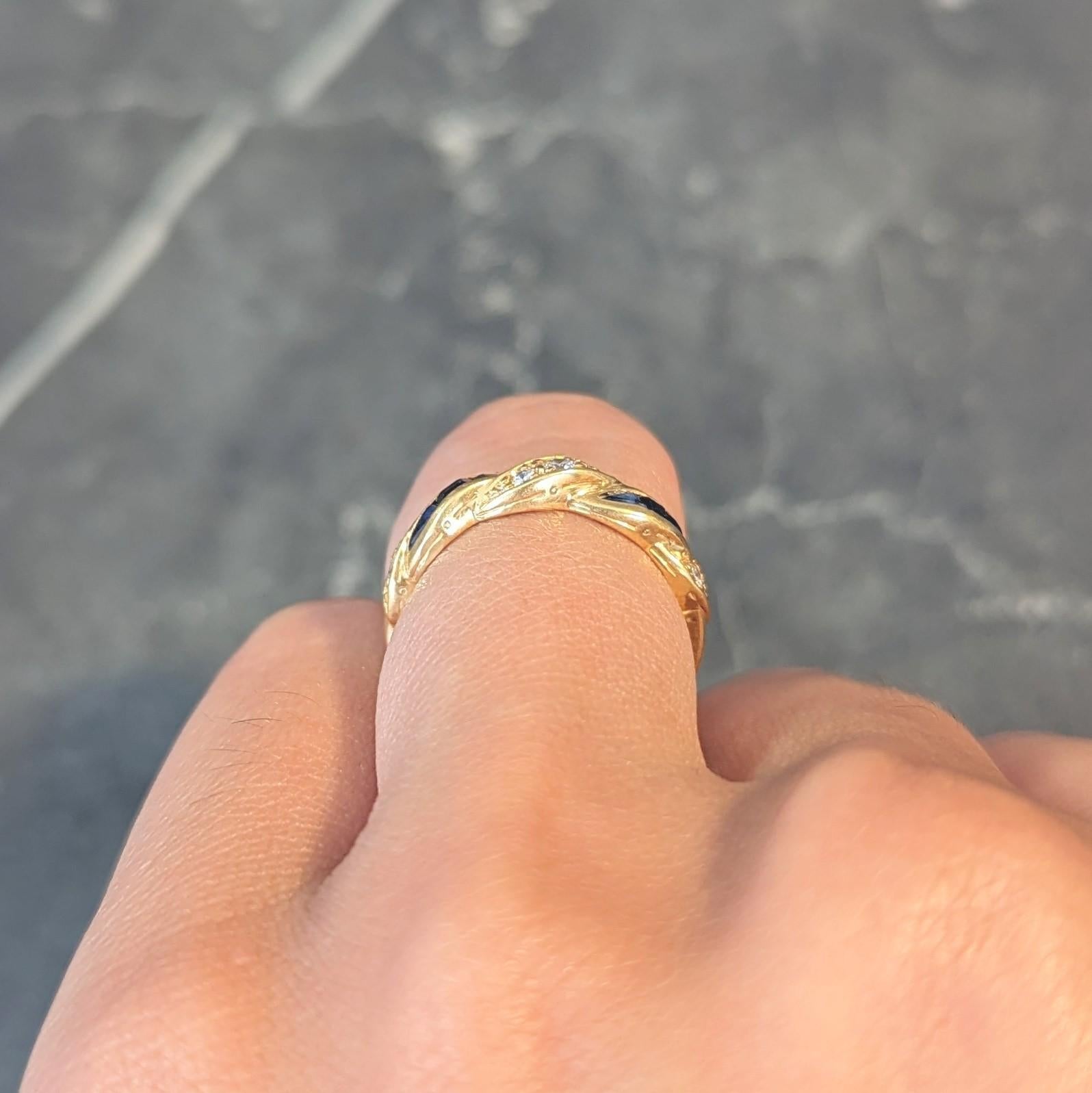 Tiffany & Co. 1960's Sapphire Diamond 18K Yellow Gold Vintage Twist Band Ring 7