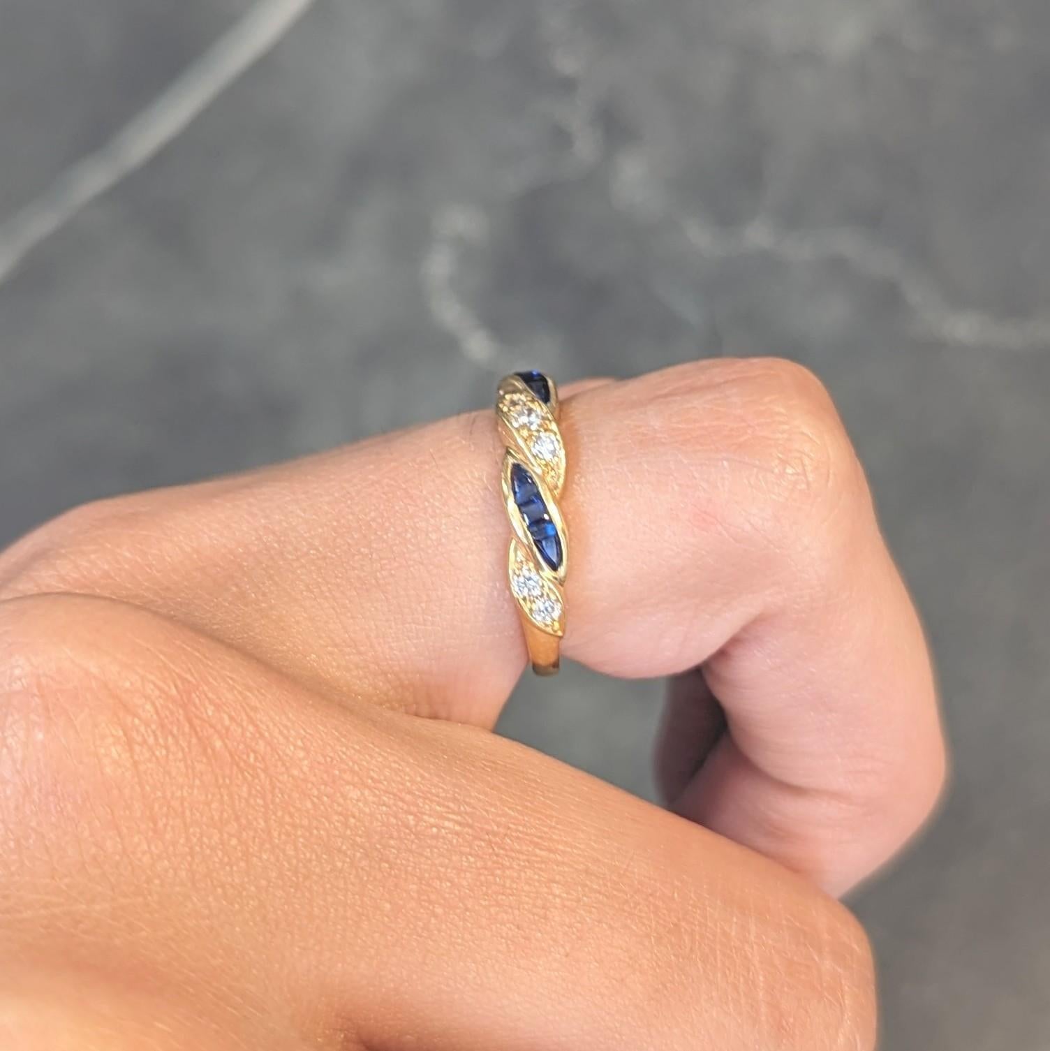 Tiffany & Co. 1960's Sapphire Diamond 18K Yellow Gold Vintage Twist Band Ring 8