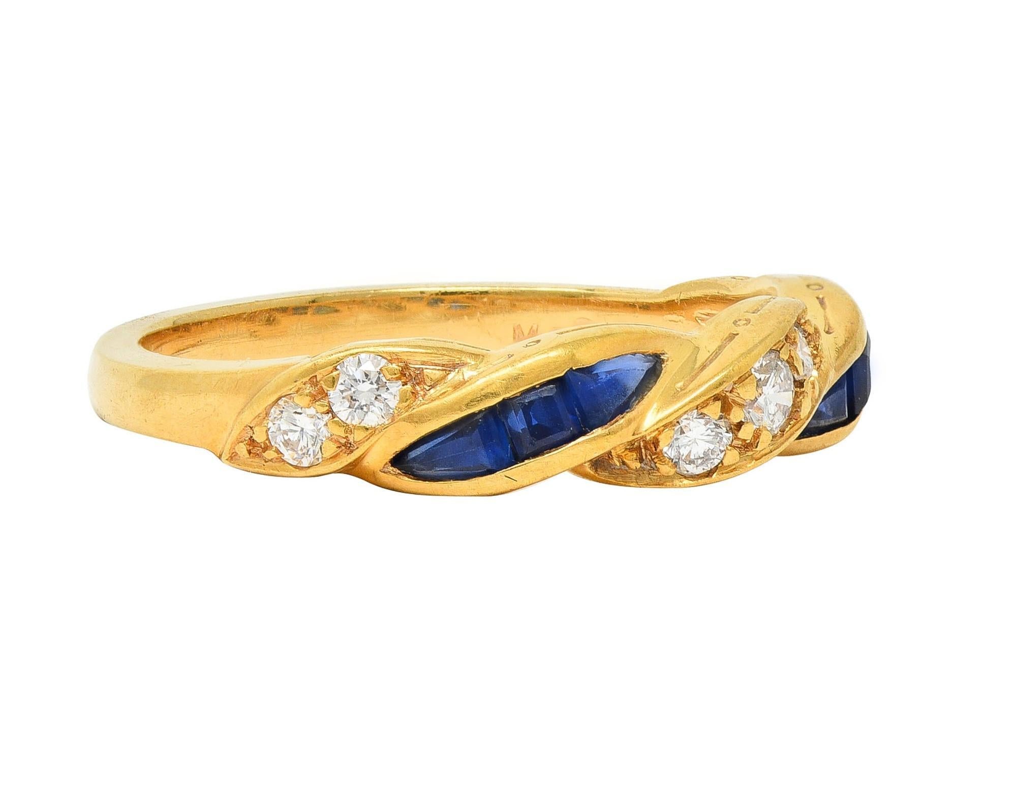 Tiffany & Co. 1960's Sapphire Diamond 18K Yellow Gold Vintage Twist Band Ring In Excellent Condition In Philadelphia, PA