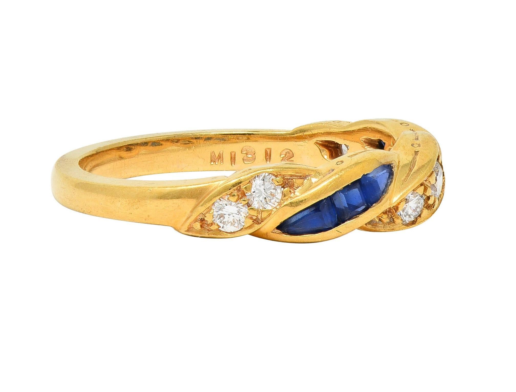 Women's or Men's Tiffany & Co. 1960's Sapphire Diamond 18K Yellow Gold Vintage Twist Band Ring