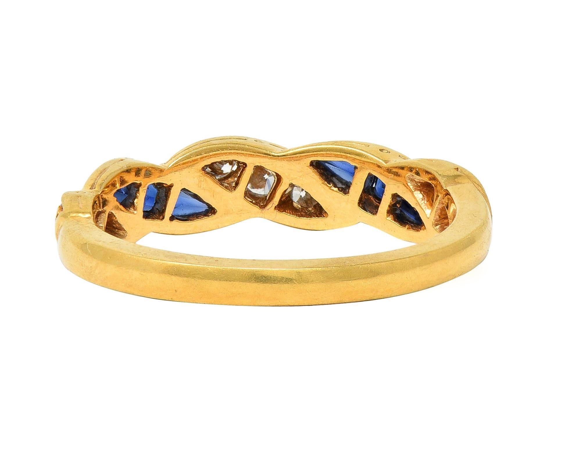 Tiffany & Co. 1960's Sapphire Diamond 18K Yellow Gold Vintage Twist Band Ring 1