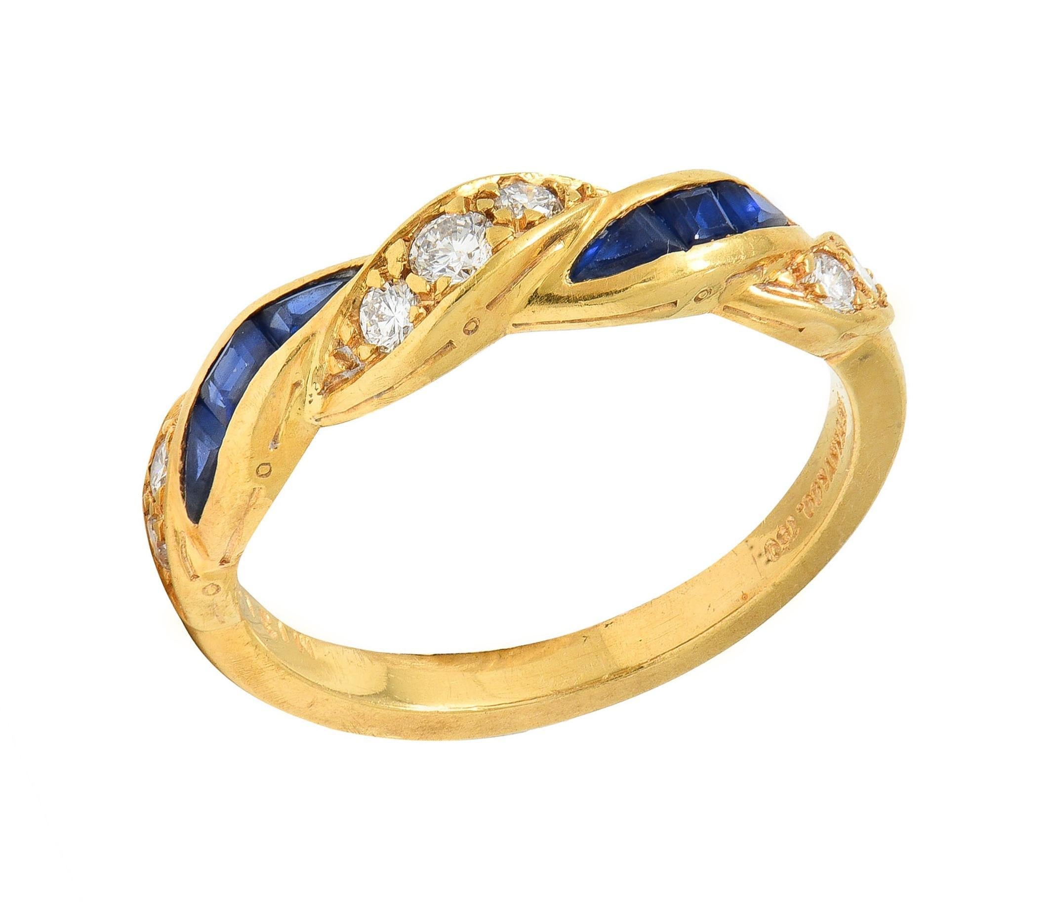 Tiffany & Co. 1960's Sapphire Diamond 18K Yellow Gold Vintage Twist Band Ring 2