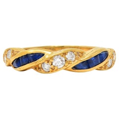 Tiffany & Co. 1960's Sapphire Diamond 18K Yellow Gold Vintage Twist Band Ring