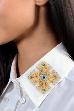 Tiffany & Co. 1960s Turquoise Lapis Lazuli 18K Gold Vintage Cross Pendant Brooch