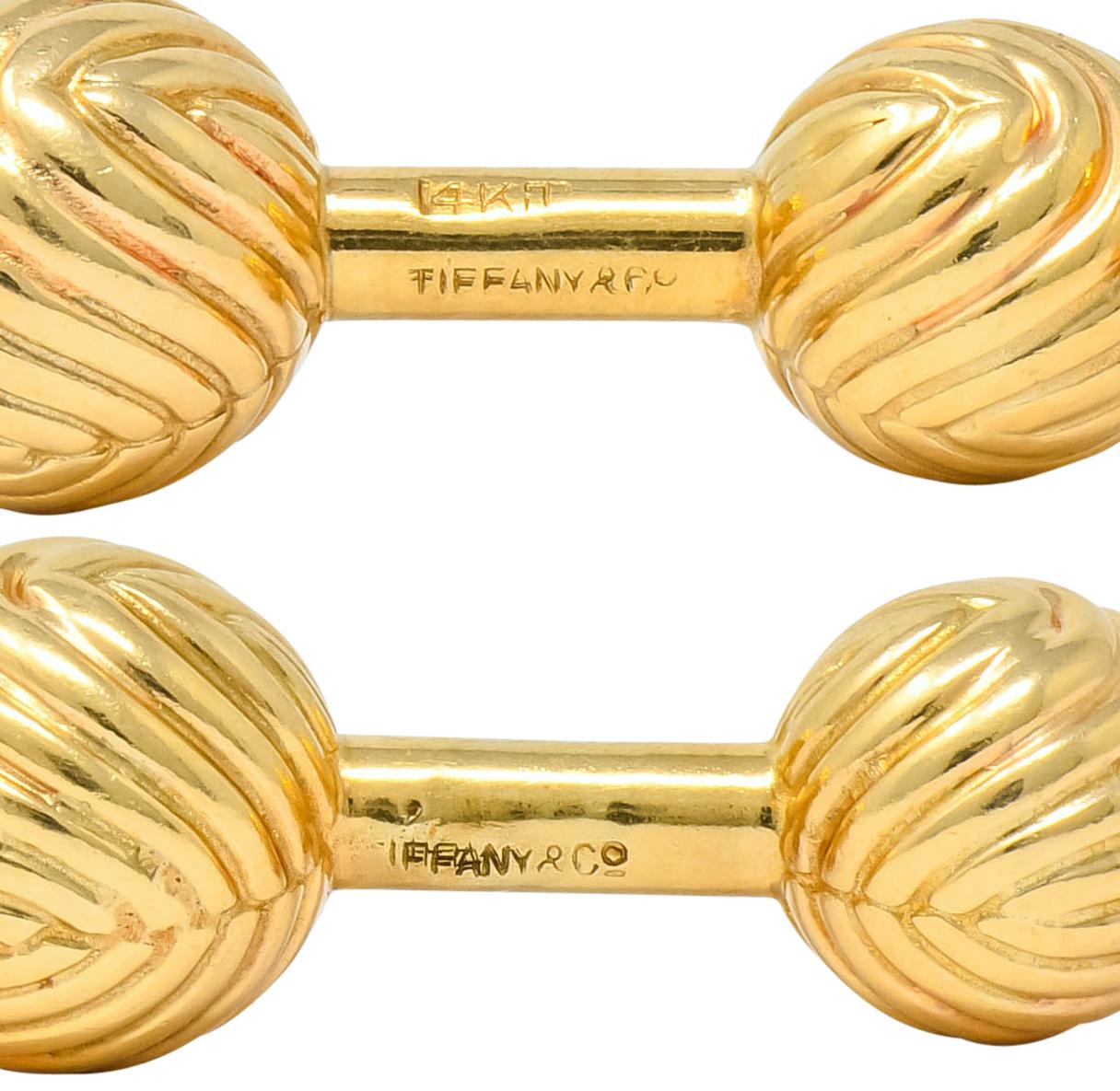 Women's or Men's Tiffany & Co. 1960s Vintage 14 Karat Gold Ridged Ball Men's Cufflinks