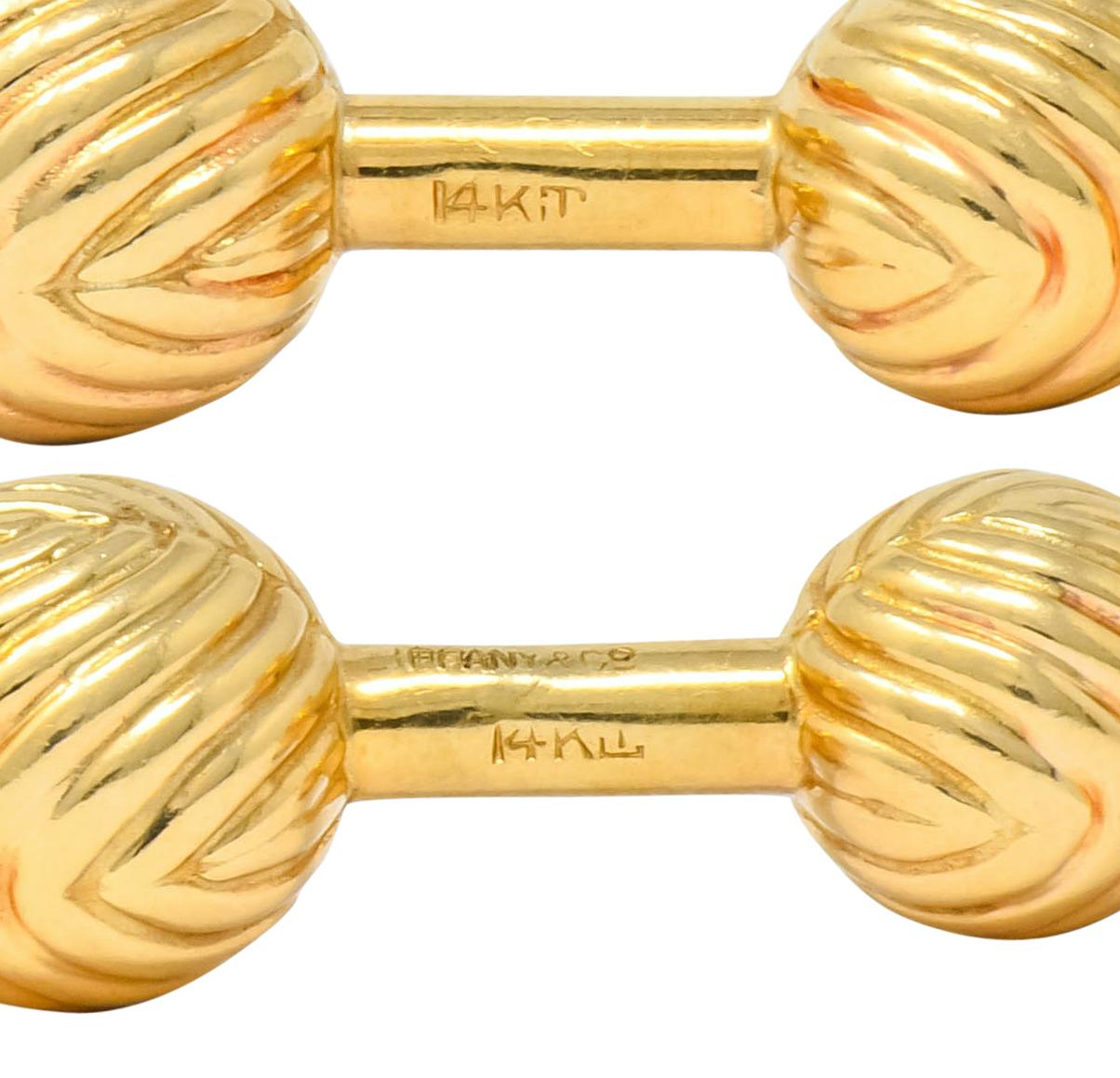 Tiffany & Co. 1960s Vintage 14 Karat Gold Ridged Ball Men's Cufflinks 1
