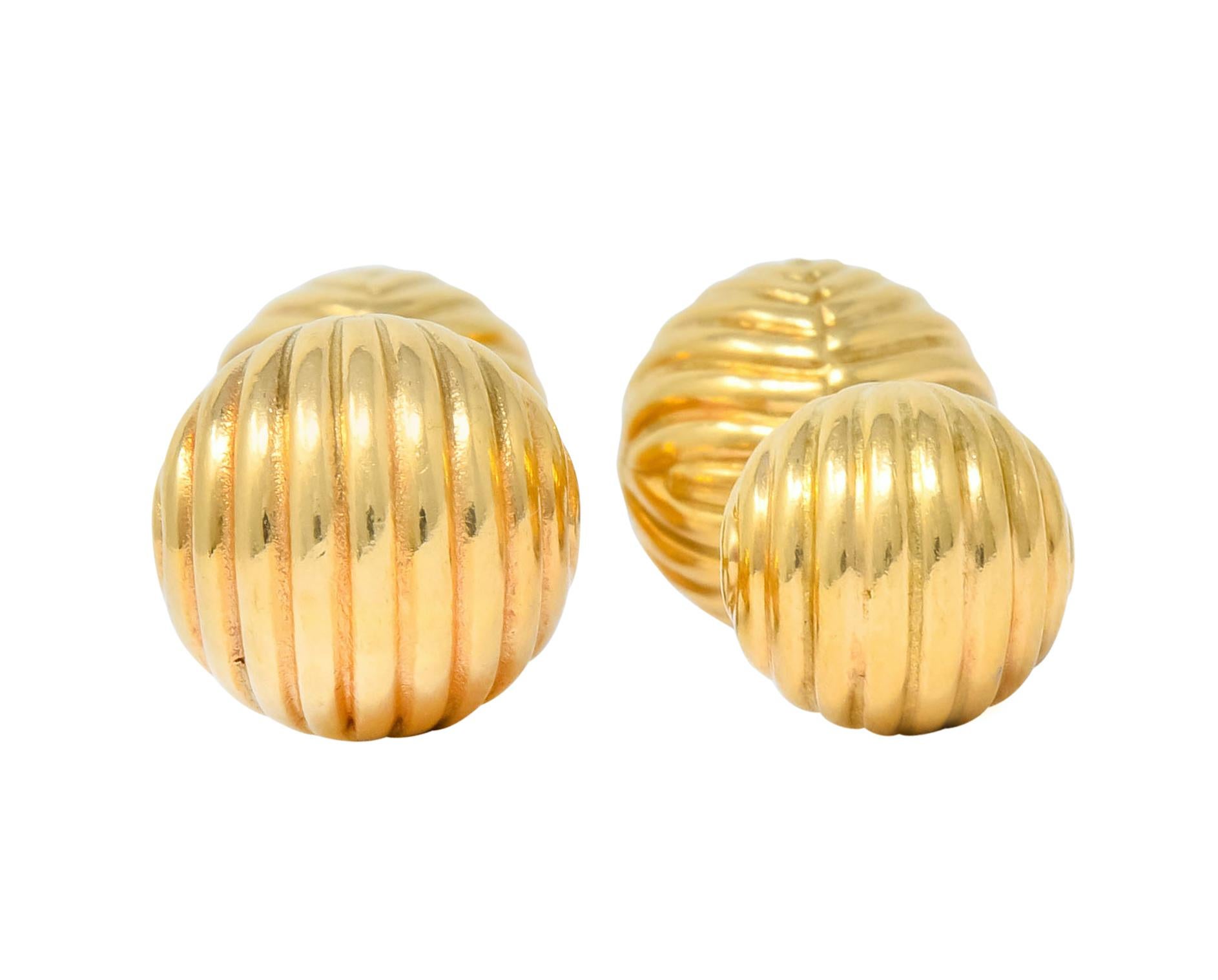 Tiffany & Co. 1960s Vintage 14 Karat Gold Ridged Ball Men's Cufflinks 3