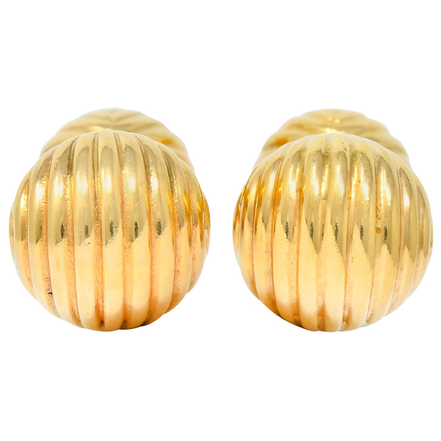 Tiffany & Co. 1960s Vintage 14 Karat Gold Ridged Ball Men's Cufflinks