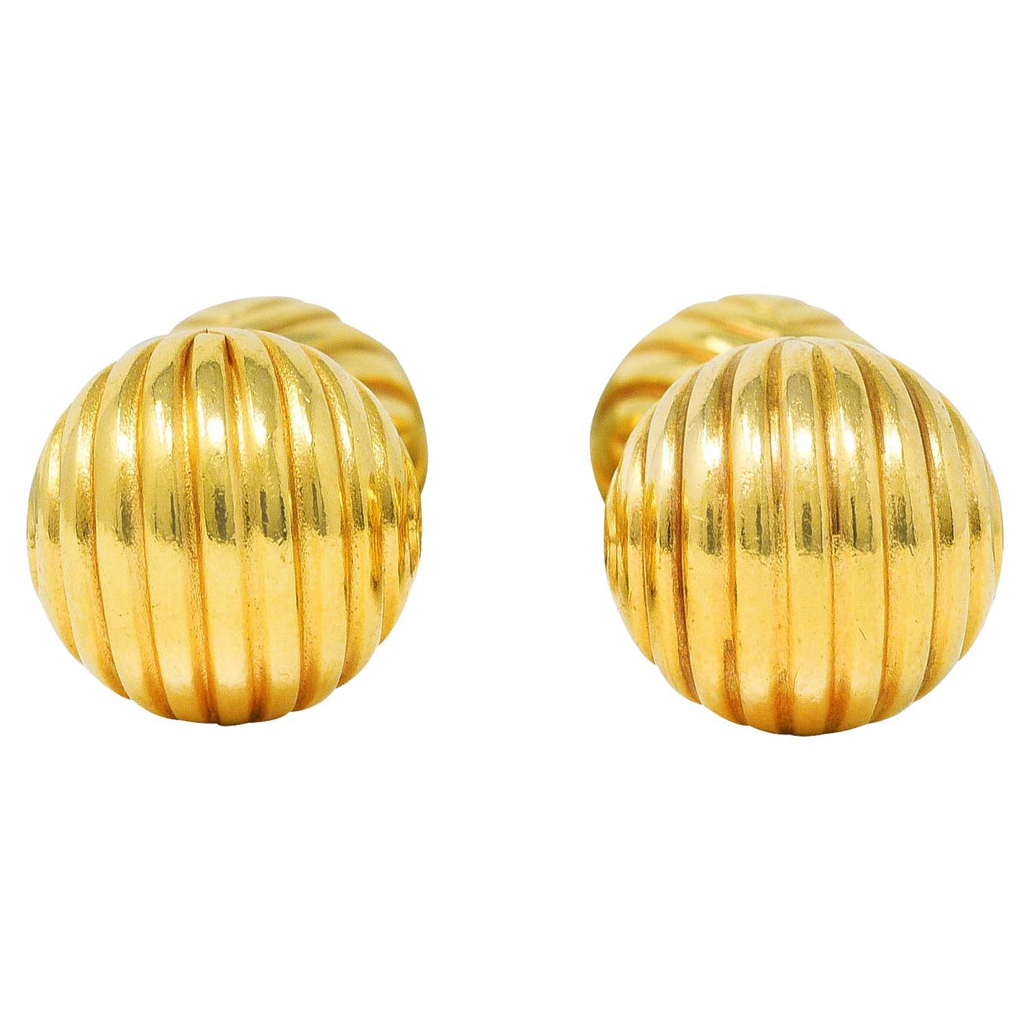Tiffany & Co. 1960's Vintage 14 Karat Yellow Gold Swirl Ball Men's Cufflinks