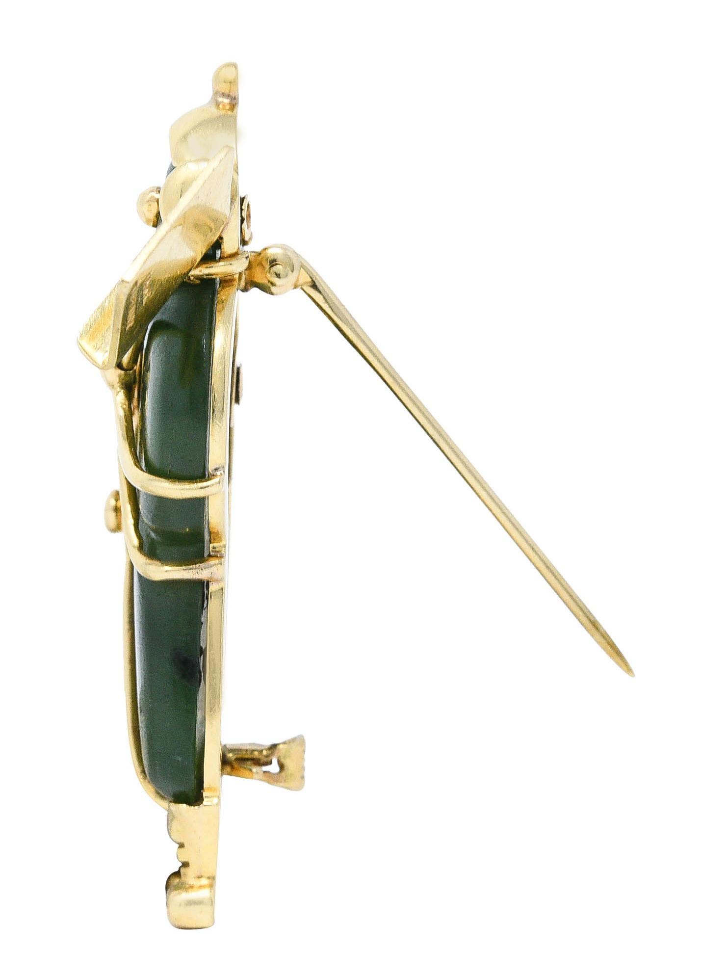 Contemporary Tiffany & Co. 1960's Vintage Nephrite Jade 14 Karat Gold Snowman Brooch
