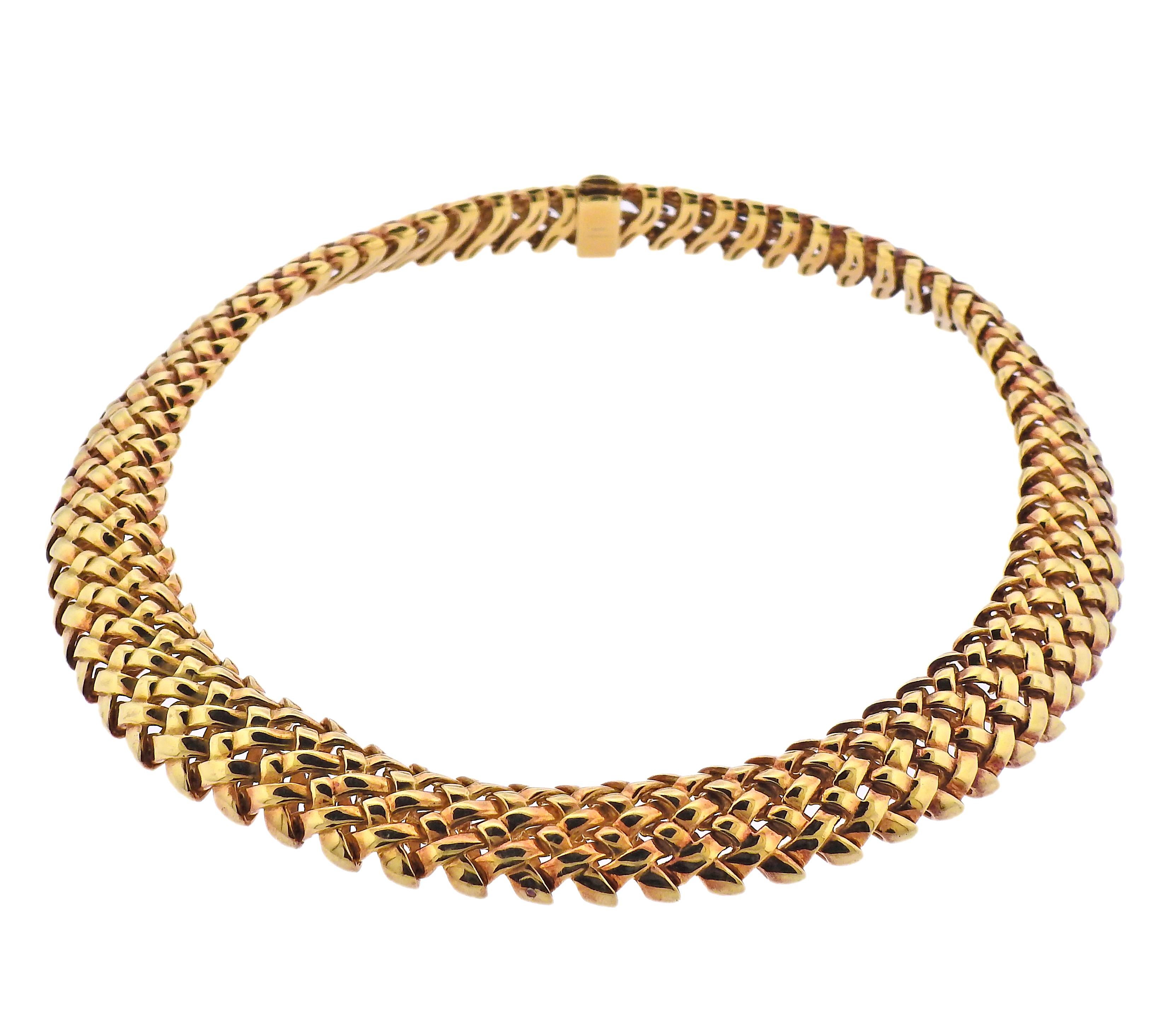 Tiffany & Co circa 1960s 18k gold woven design necklace. Measuring approx. 15.5