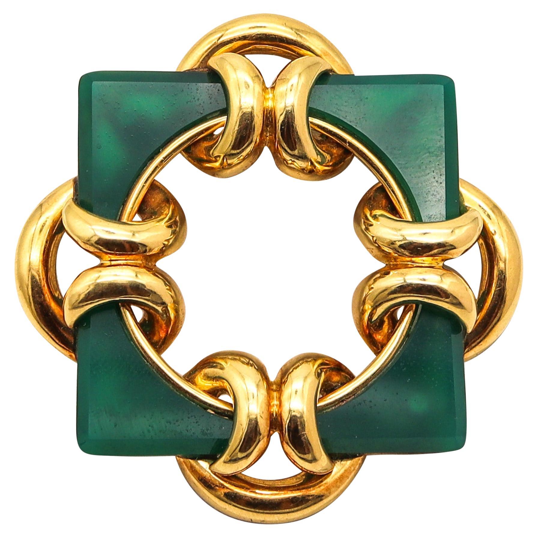 TIFFANY 
CO. 1965 Aldo Cipullo Spilla con ciondolo geometrico in oro 18Kt e crisoprasio in vendita