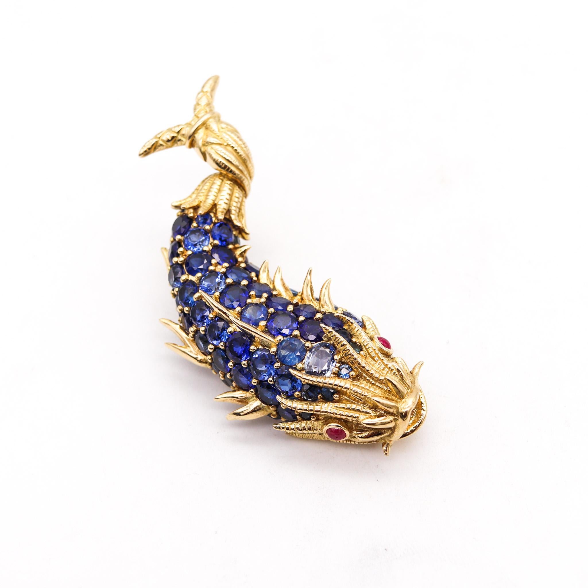 Mythological fish brooch designed by Tiffany & Co.

Fabulous iconic piece, created at the Tiffany Studios during the modernist period, back in the 1960's. This brooch has been meticulously crafted in the shape of a mythological fish in solid yellow