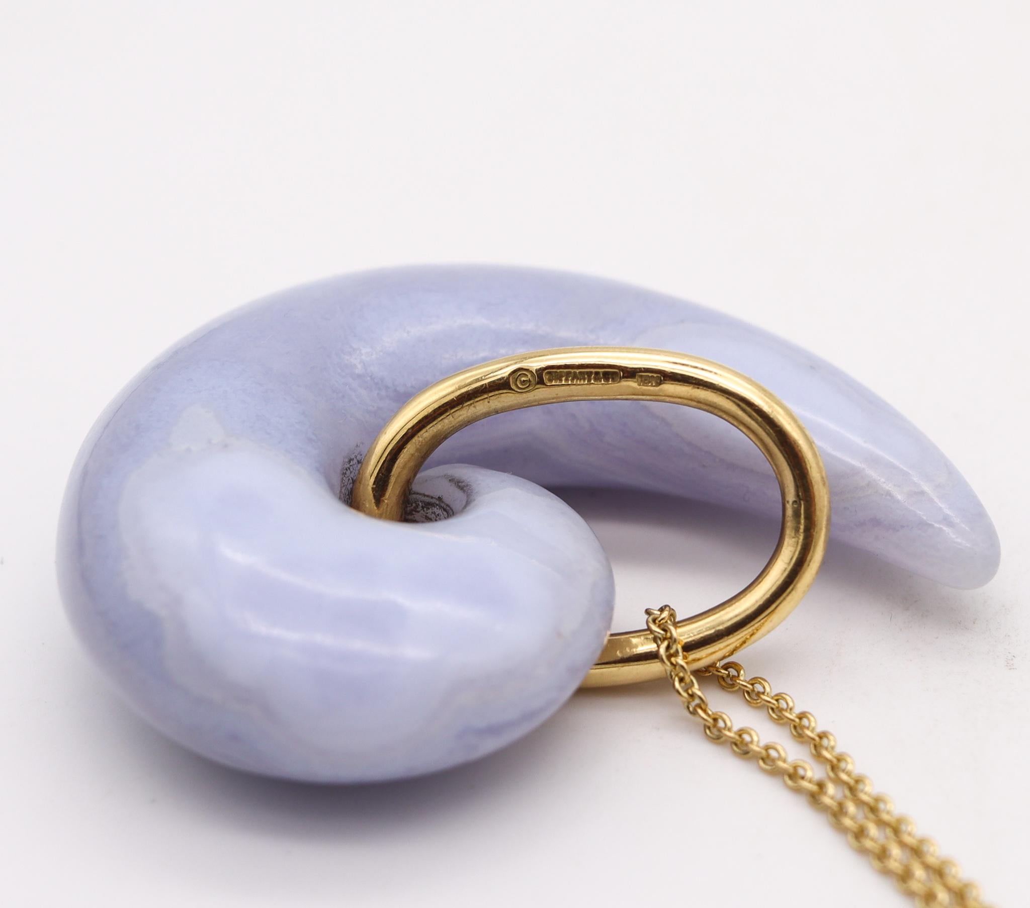 Women's or Men's Tiffany & Co. 1970 Angela Cummings Blue Lace Agate Comma Necklace in 18Kt Gold