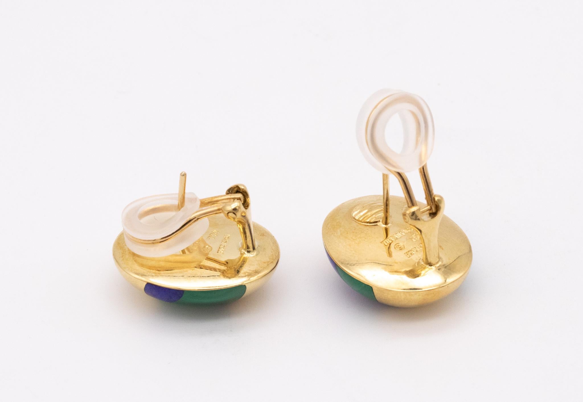 Tiffany Co. Angela Cummings Ohrringe aus 18 Karat Gelbgold mit Intarsien aus Edelsteinen, 1970 (Modernistisch)
