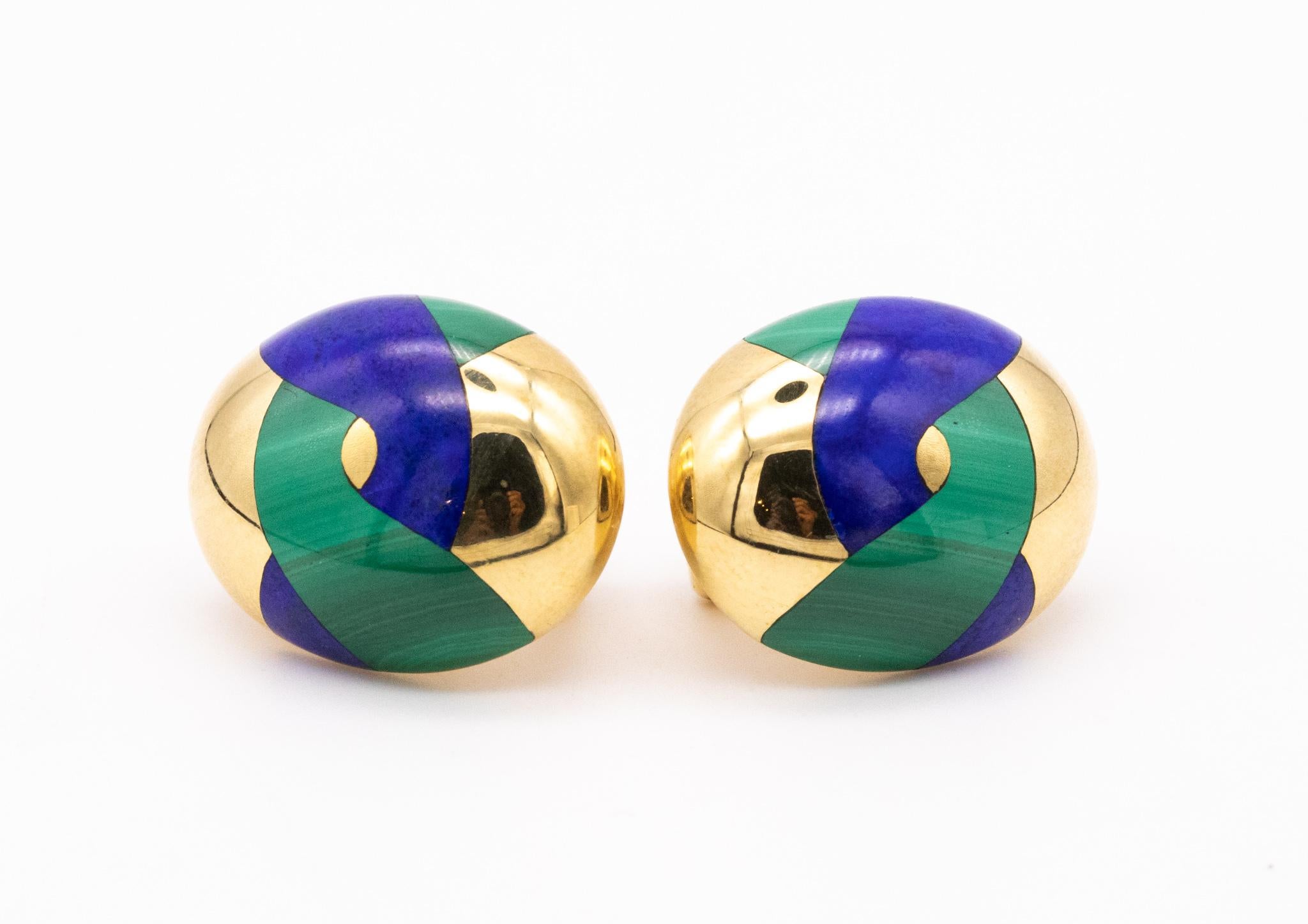 Tiffany Co. Angela Cummings Ohrringe aus 18 Karat Gelbgold mit Intarsien aus Edelsteinen, 1970 (Gemischter Schliff)