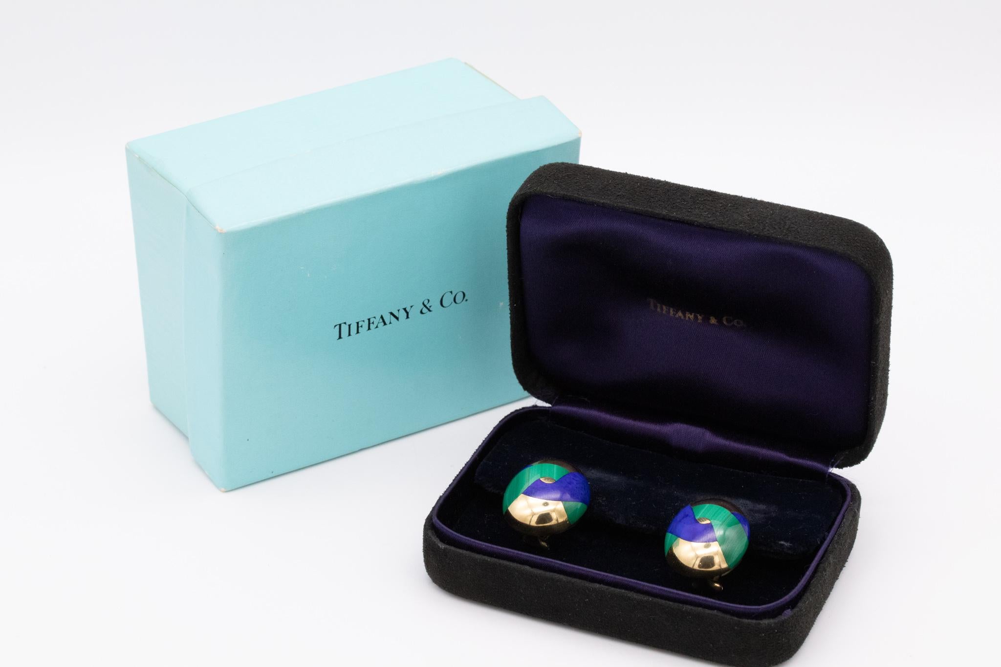 Tiffany Co. Angela Cummings Ohrringe aus 18 Karat Gelbgold mit Intarsien aus Edelsteinen, 1970 Damen
