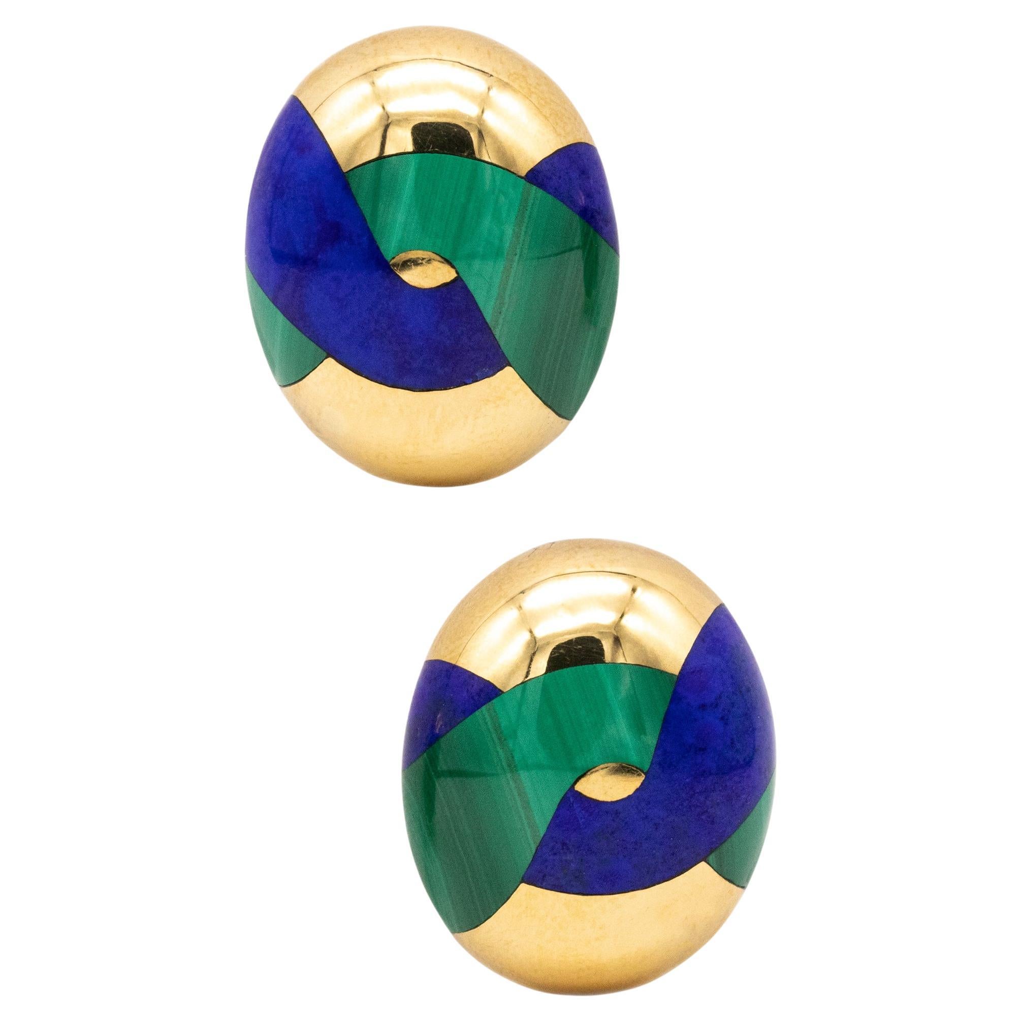 Tiffany Co. Angela Cummings Ohrringe aus 18 Karat Gelbgold mit Intarsien aus Edelsteinen, 1970