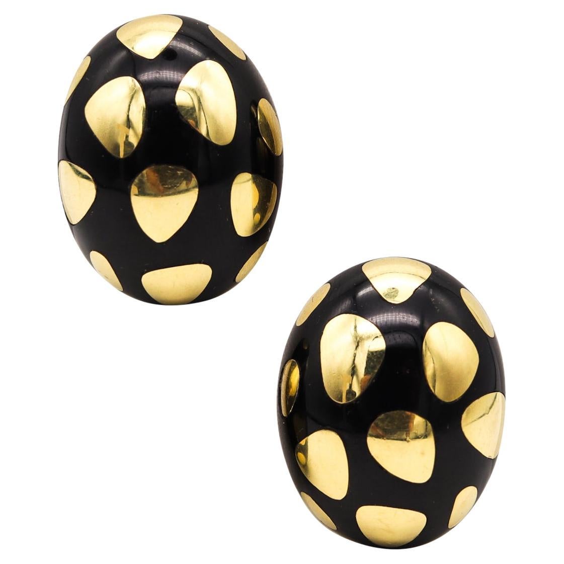 Tiffany &amp;amp; Co., boucles d'oreilles surdimensionnées Angela Cummings en or 18 carats et jade noir, 1970