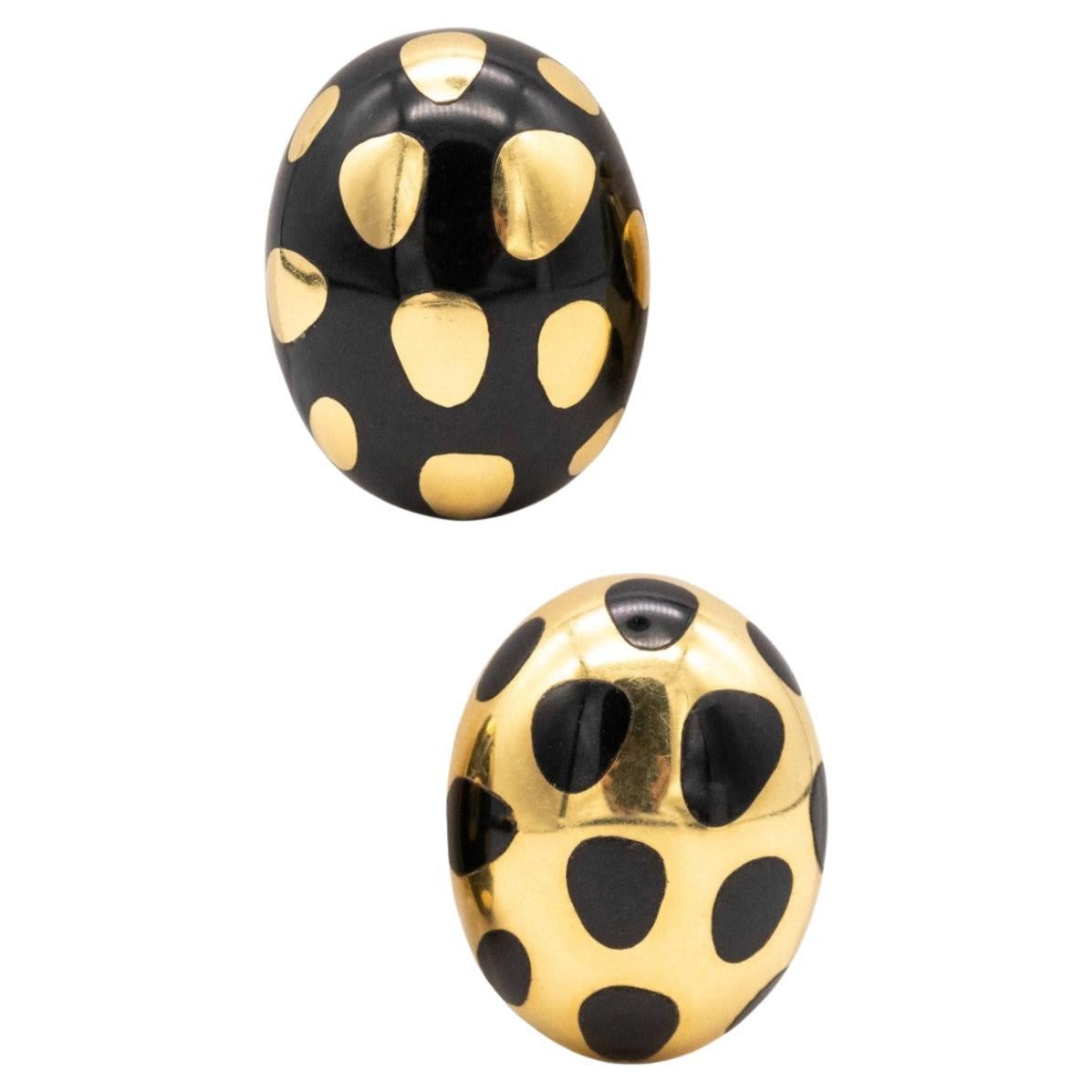 Tiffany Co. 1970 Pendientes Angela Cummings Negativa Positiva Oro de 18 quilates Jade negro