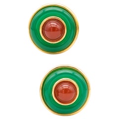 Retro Tiffany Co 1970 by Donald Claflin 18kt Earrings with Chrysoprase and Carnelian