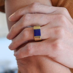 TIFFANY & CO. 1970 By Donald Claflin Geometric Ring In 18Kt Yellow Gold & Lapis