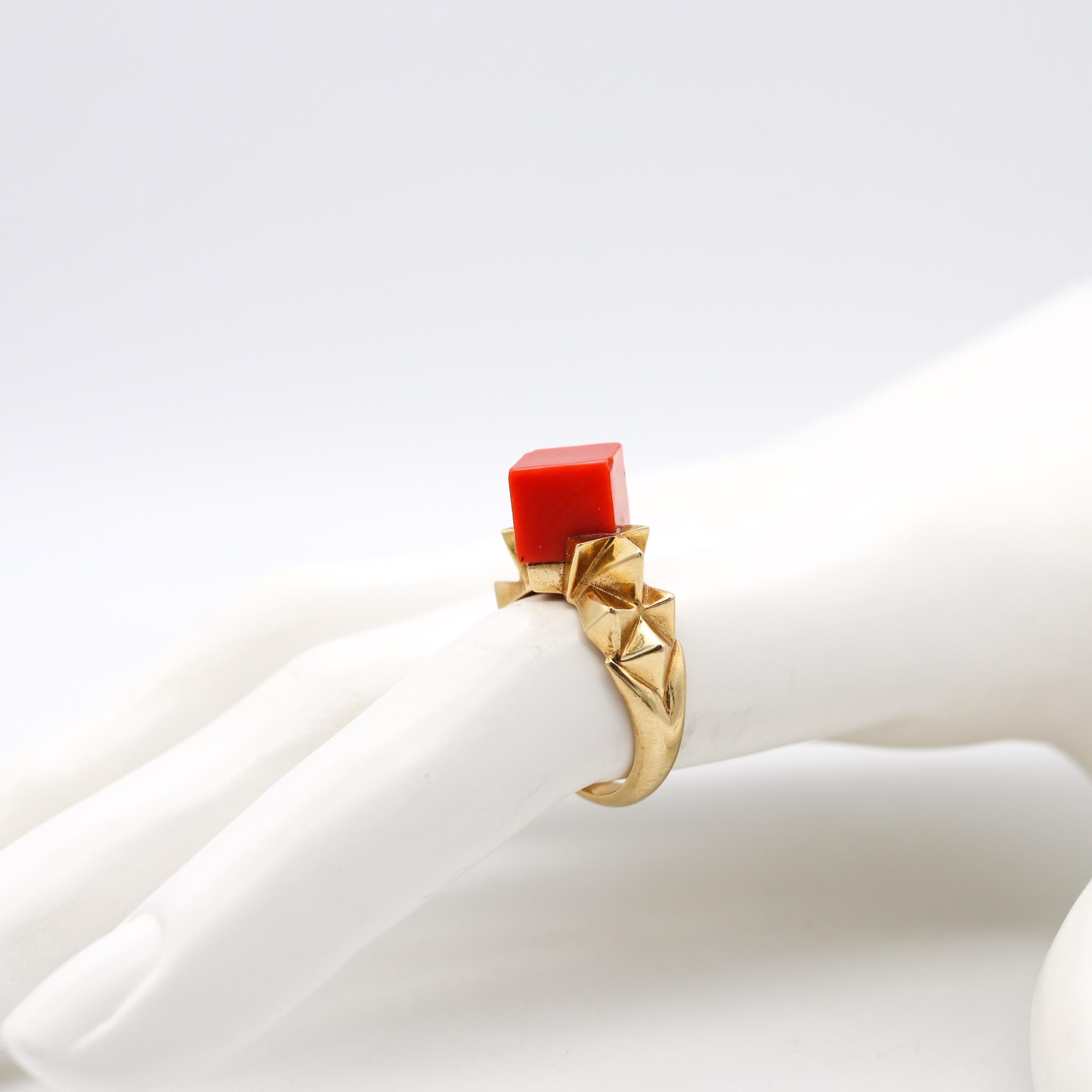 Modernist Tiffany & Co. 1970 by Donald Claflin Sculptural Ring 18Kt Yellow Gold with Coral For Sale