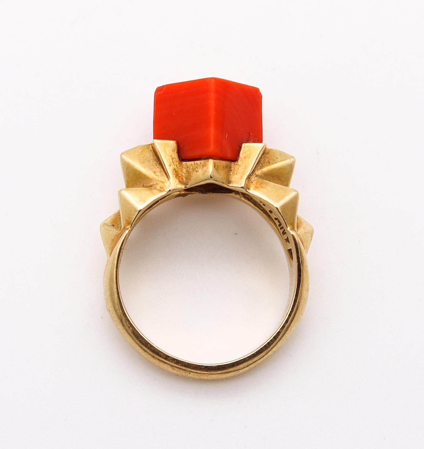 Women's or Men's Tiffany & Co. 1970 by Donald Claflin Sculptural Ring 18Kt Yellow Gold with Coral For Sale