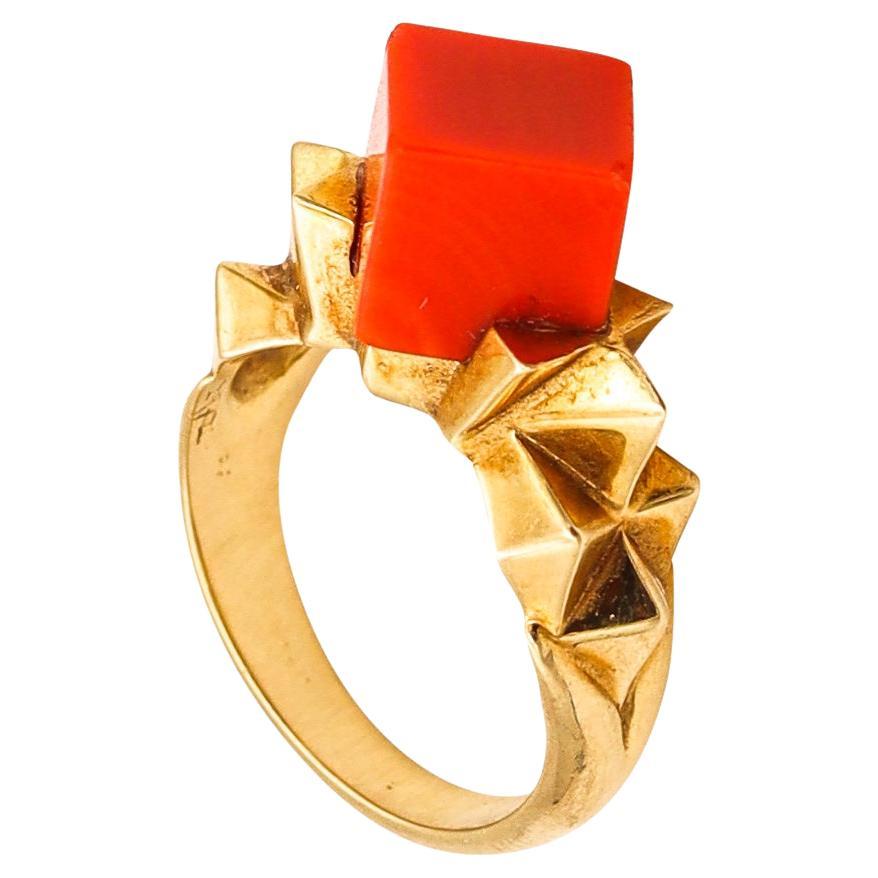 Tiffany & Co. 1970 by Donald Claflin Sculptural Ring 18Kt Yellow Gold with Coral