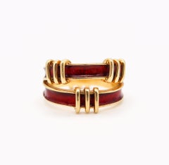Tiffany & Co. 1970 By Schlumberger Red Enamel Double Tiered Ring in 18Kt Gold