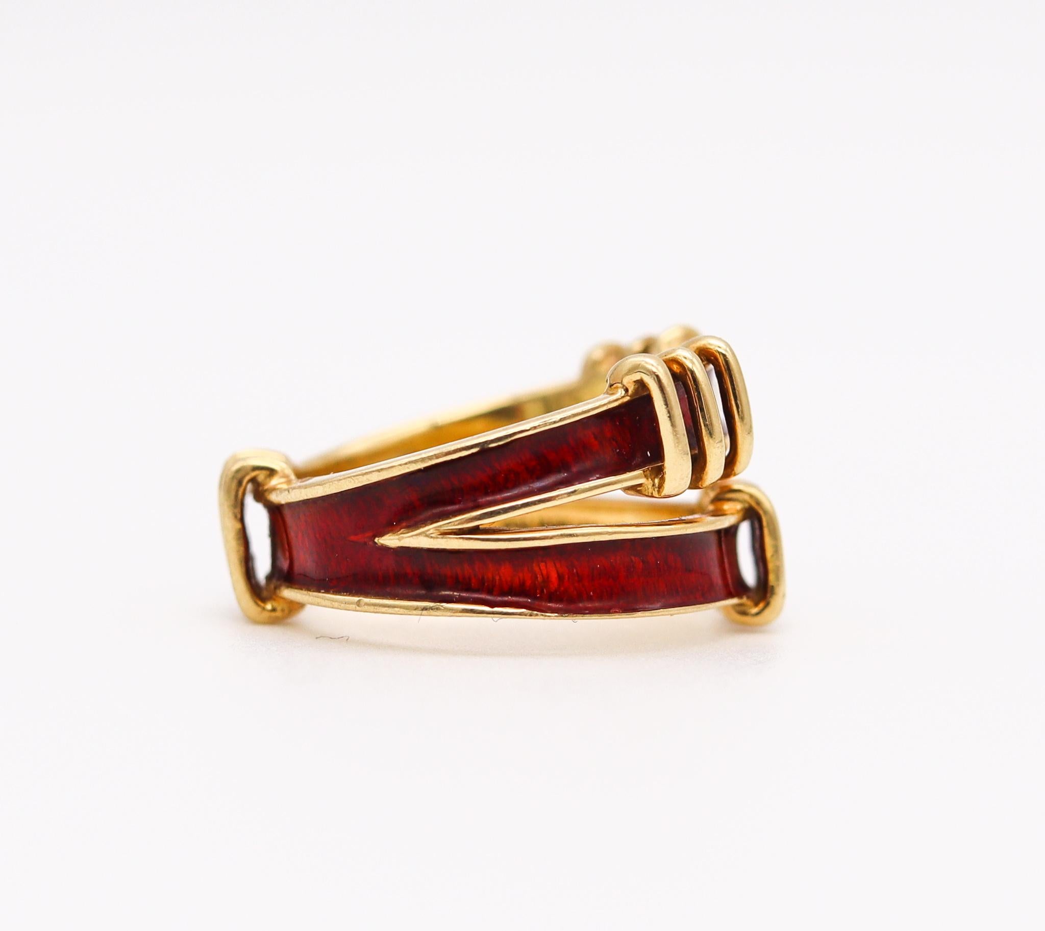 Tiffany & Co. 1970 By Schlumberger Red Enamel Double Tiered Ring in 18Kt Gold In Excellent Condition In Miami, FL